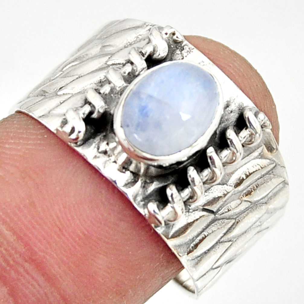 925 silver 2.03cts natural rainbow moonstone oval solitaire ring size 8.5 r34459