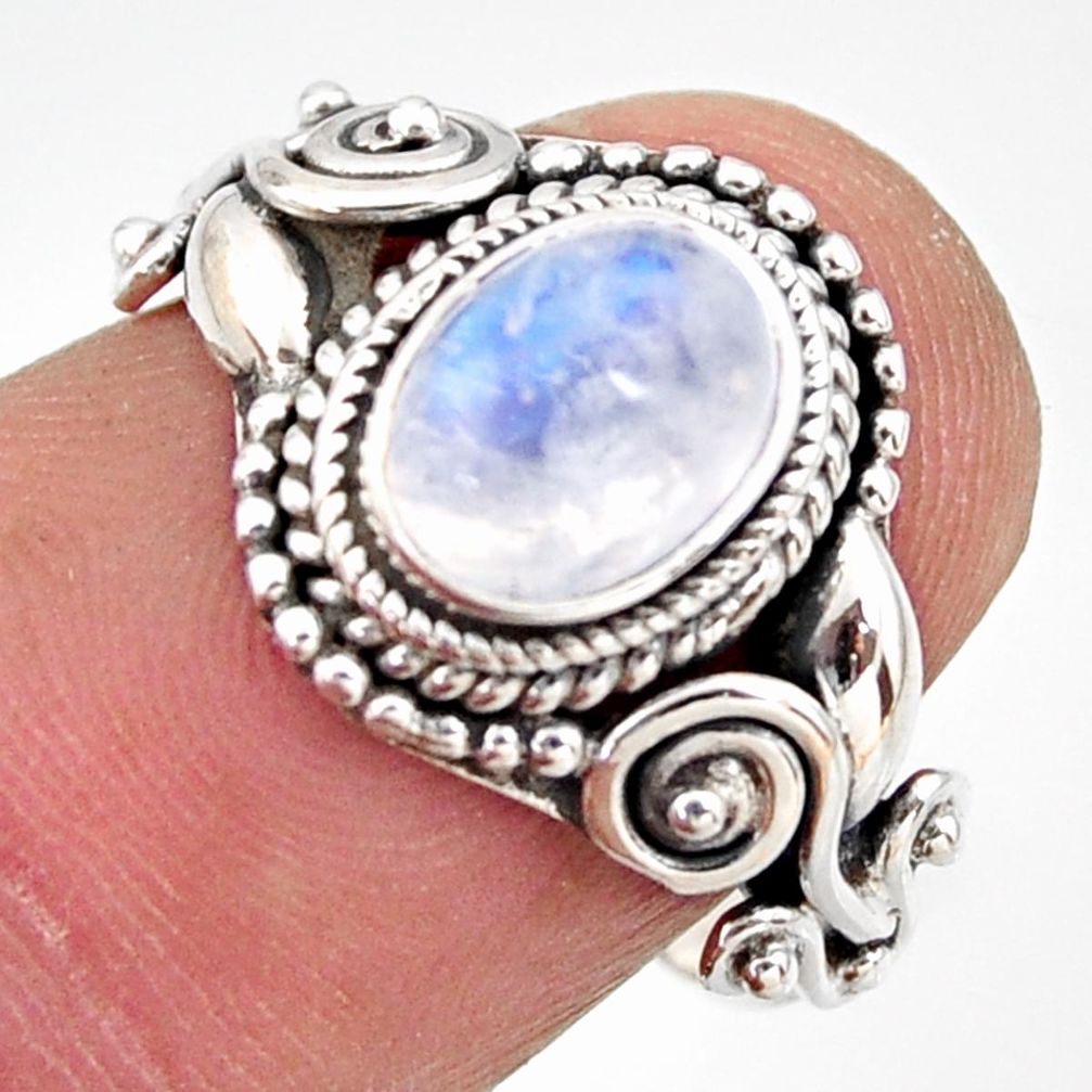 925 silver 1.94cts natural rainbow moonstone oval solitaire ring size 6.5 r35932