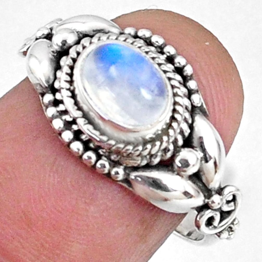 925 silver 1.57cts natural rainbow moonstone oval solitaire ring size 7.5 r64900