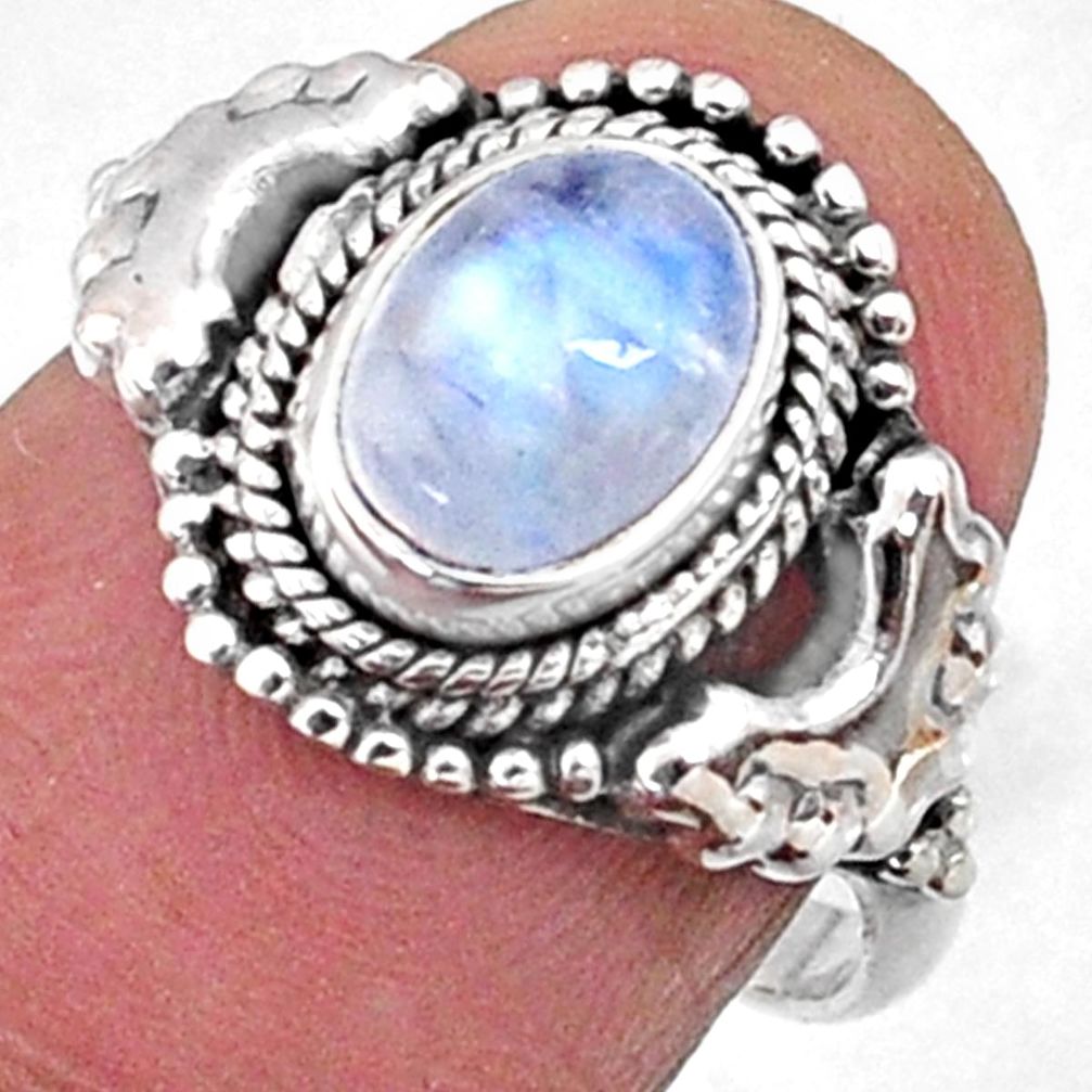 925 silver 1.91cts natural rainbow moonstone oval solitaire ring size 6.5 r64977