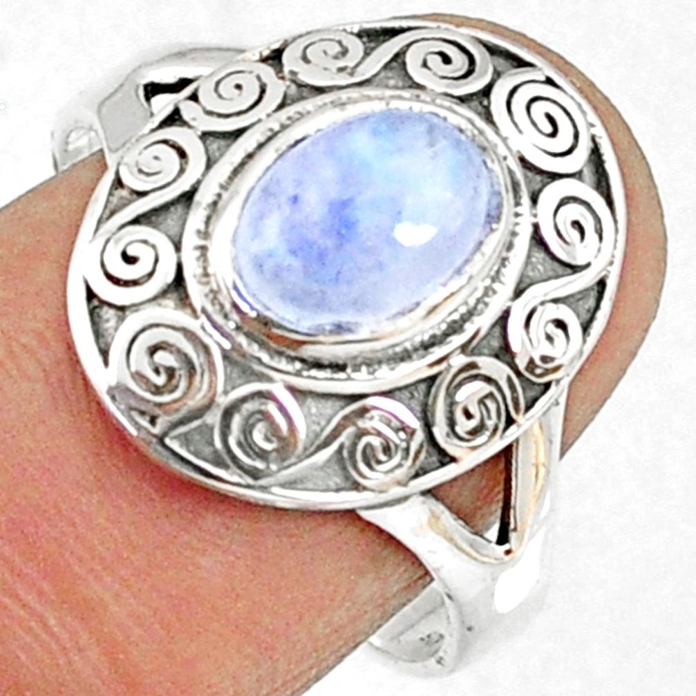 925 silver 1.92cts natural rainbow moonstone oval solitaire ring size 8.5 r68899