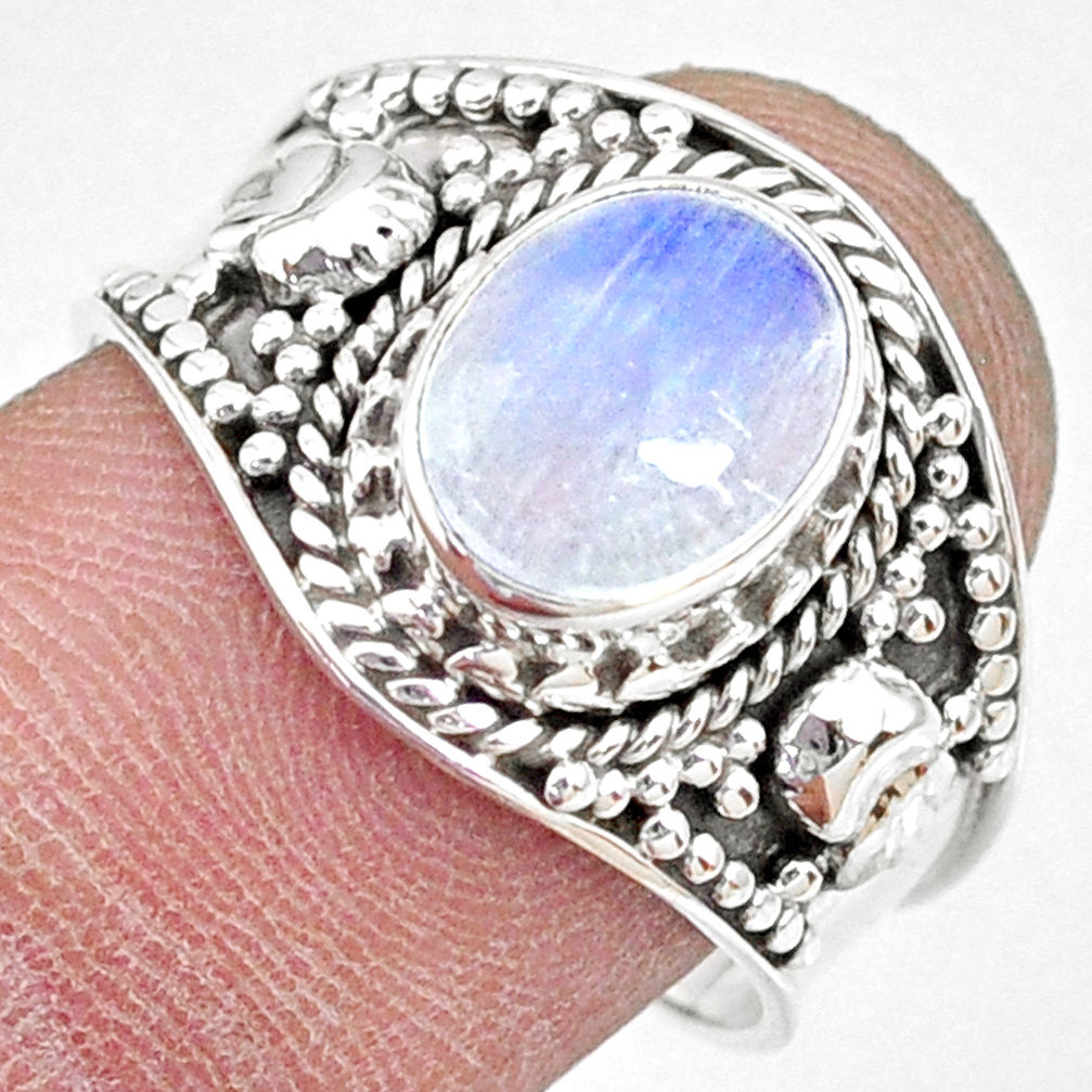 925 silver 3.29cts natural rainbow moonstone oval solitaire ring size 8.5 r74778
