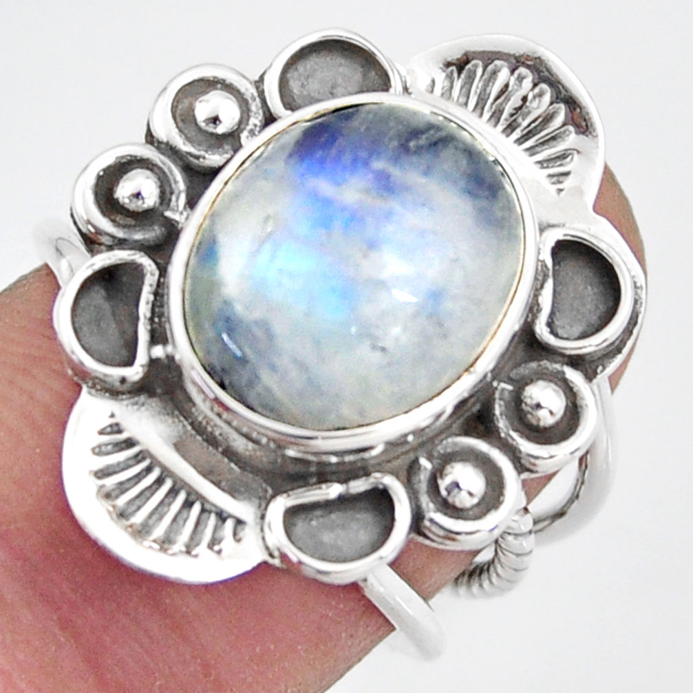 925 silver 4.82cts natural rainbow moonstone oval solitaire ring size 6 d46499
