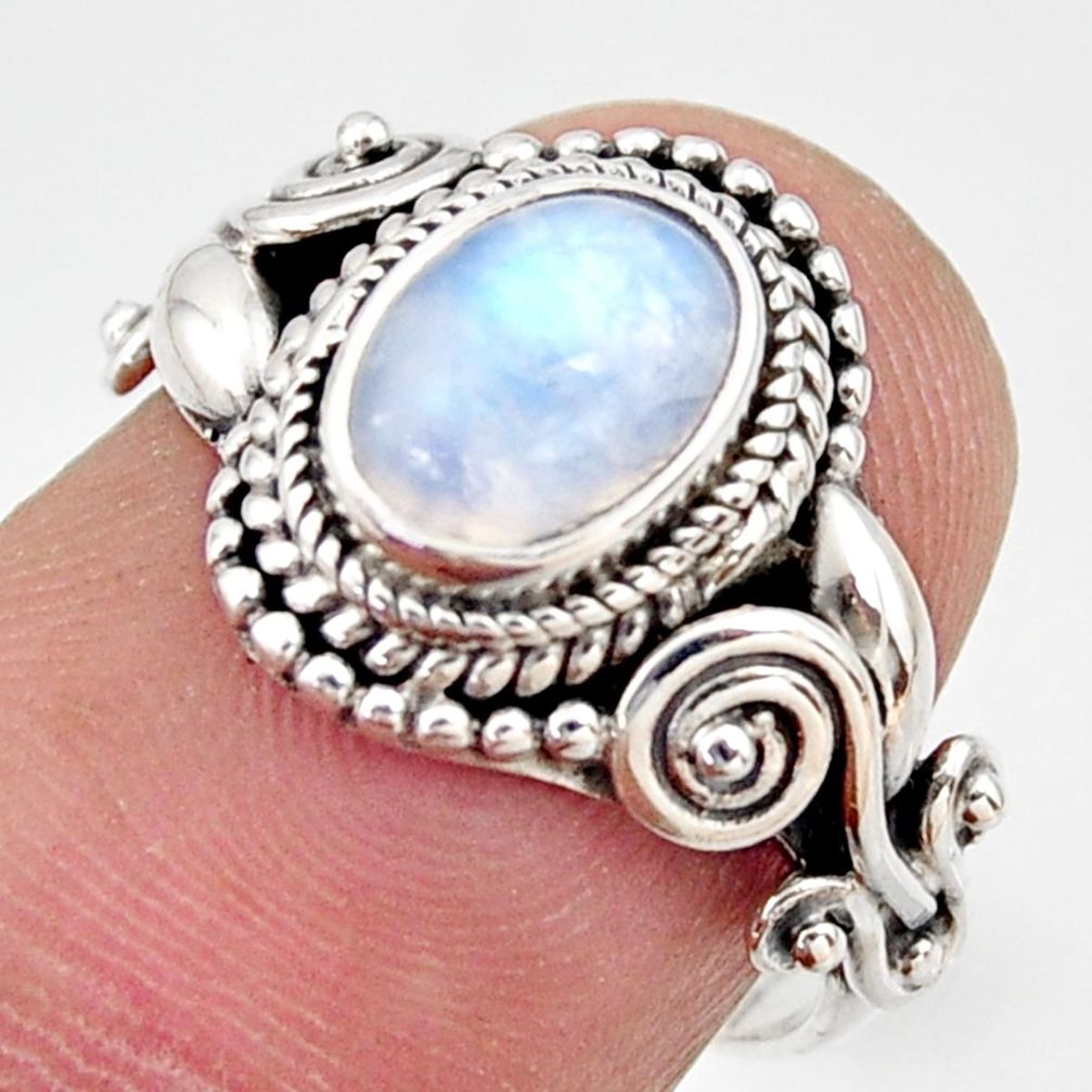 925 silver 1.94cts natural rainbow moonstone oval solitaire ring size 6 r35940