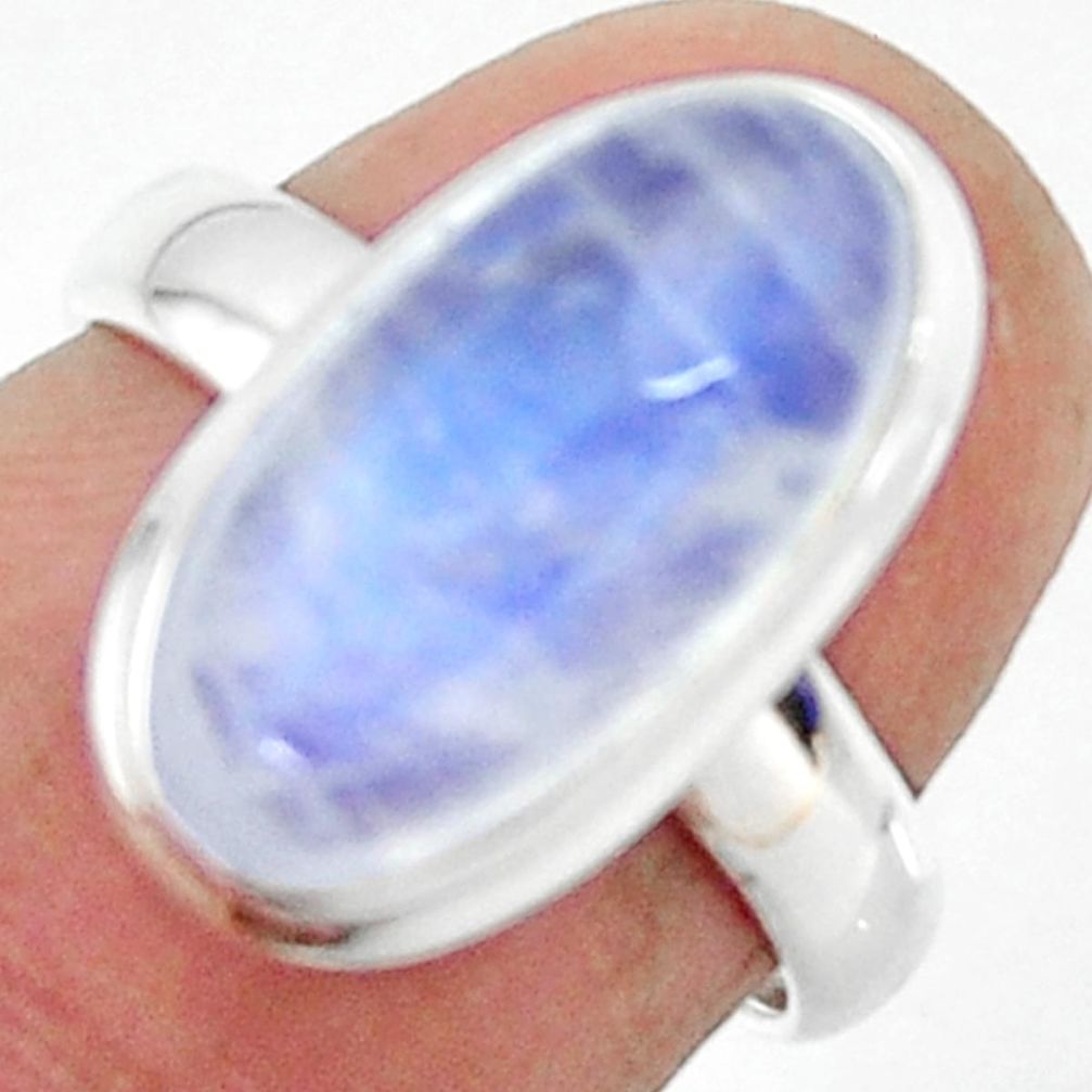 925 silver 6.47cts natural rainbow moonstone oval solitaire ring size 6 r47373