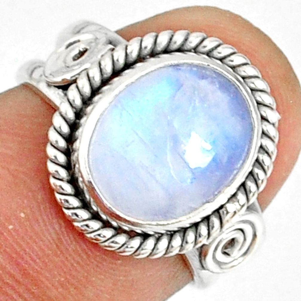 925 silver 5.23cts natural rainbow moonstone oval solitaire ring size 6 r76365