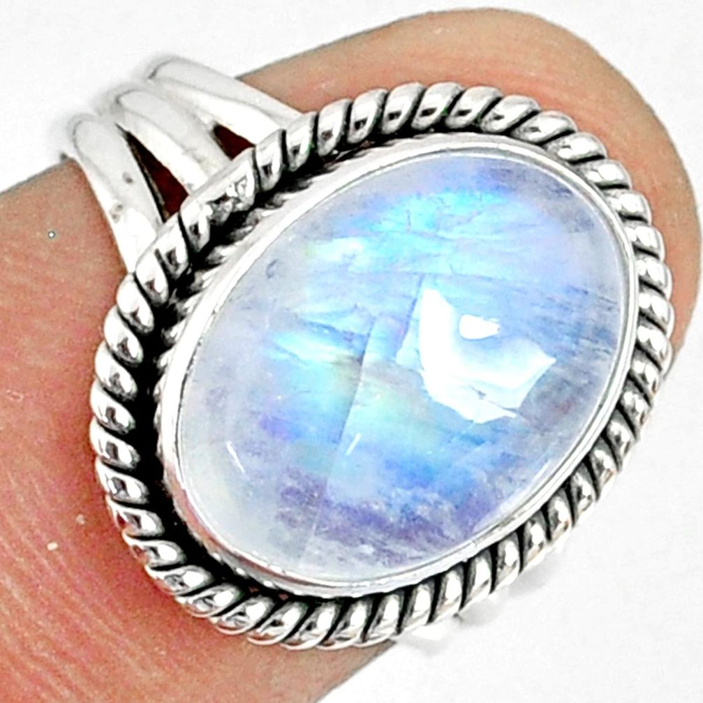925 silver 6.31cts natural rainbow moonstone oval solitaire ring size 6 r76377