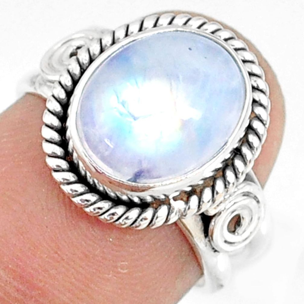 925 silver 5.09cts natural rainbow moonstone oval solitaire ring size 6 r76996