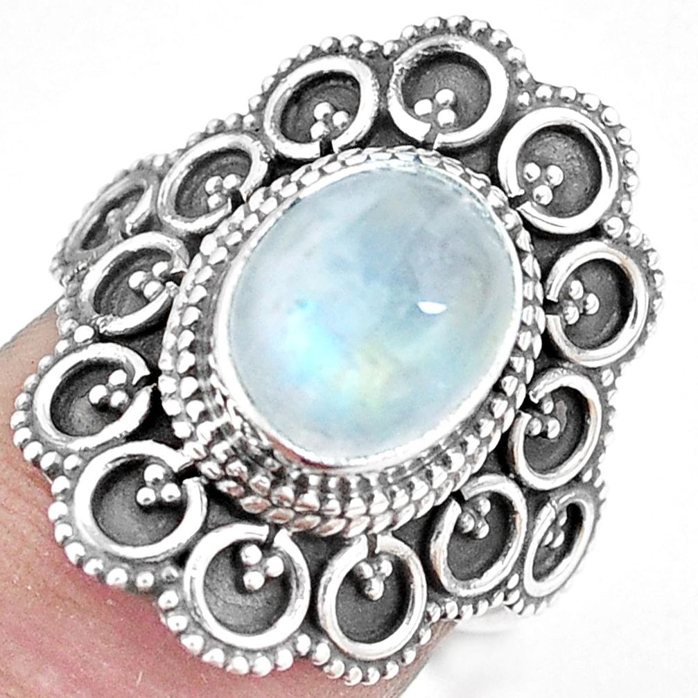 925 silver 4.38cts natural rainbow moonstone oval solitaire ring size 7 p11096
