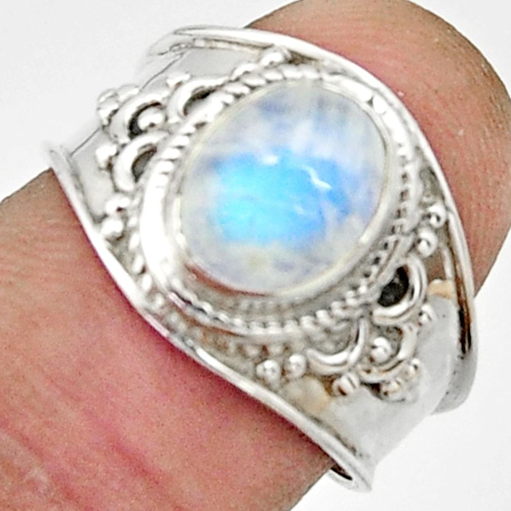 925 silver 3.45cts natural rainbow moonstone oval solitaire ring size 7 r22500