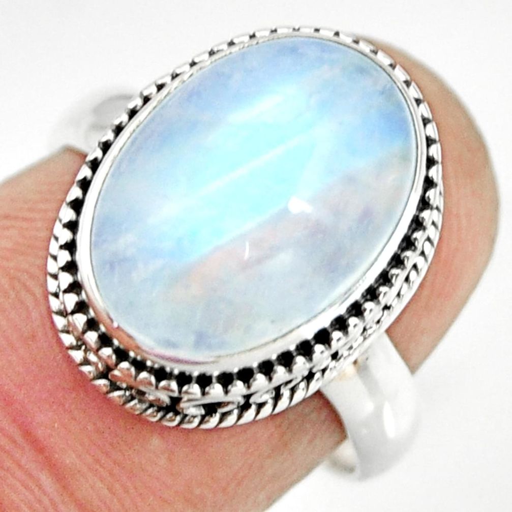 925 silver 6.48cts natural rainbow moonstone oval solitaire ring size 7 r26320