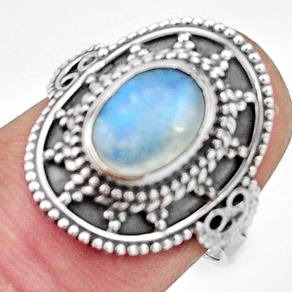 925 silver 3.02cts natural rainbow moonstone oval solitaire ring size 7 r26780