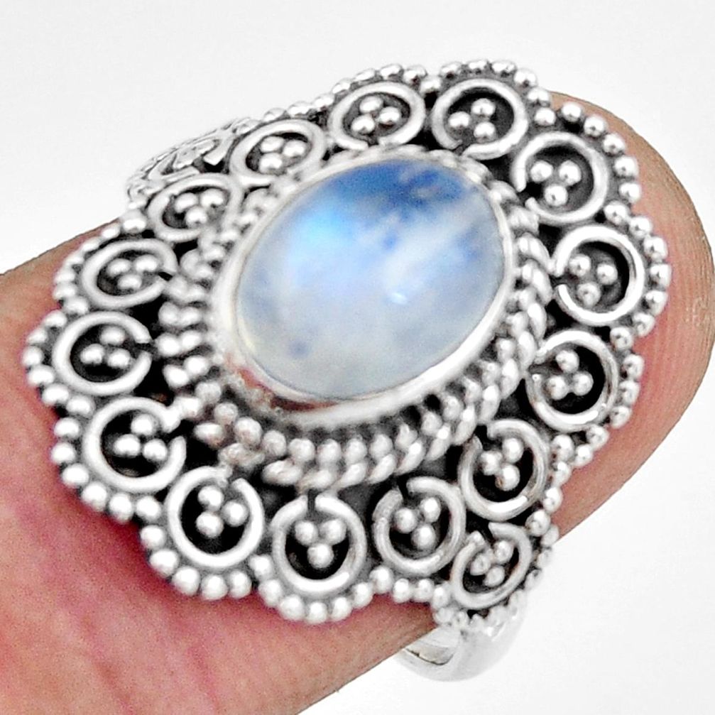 925 silver 3.42cts natural rainbow moonstone oval solitaire ring size 7 r26939