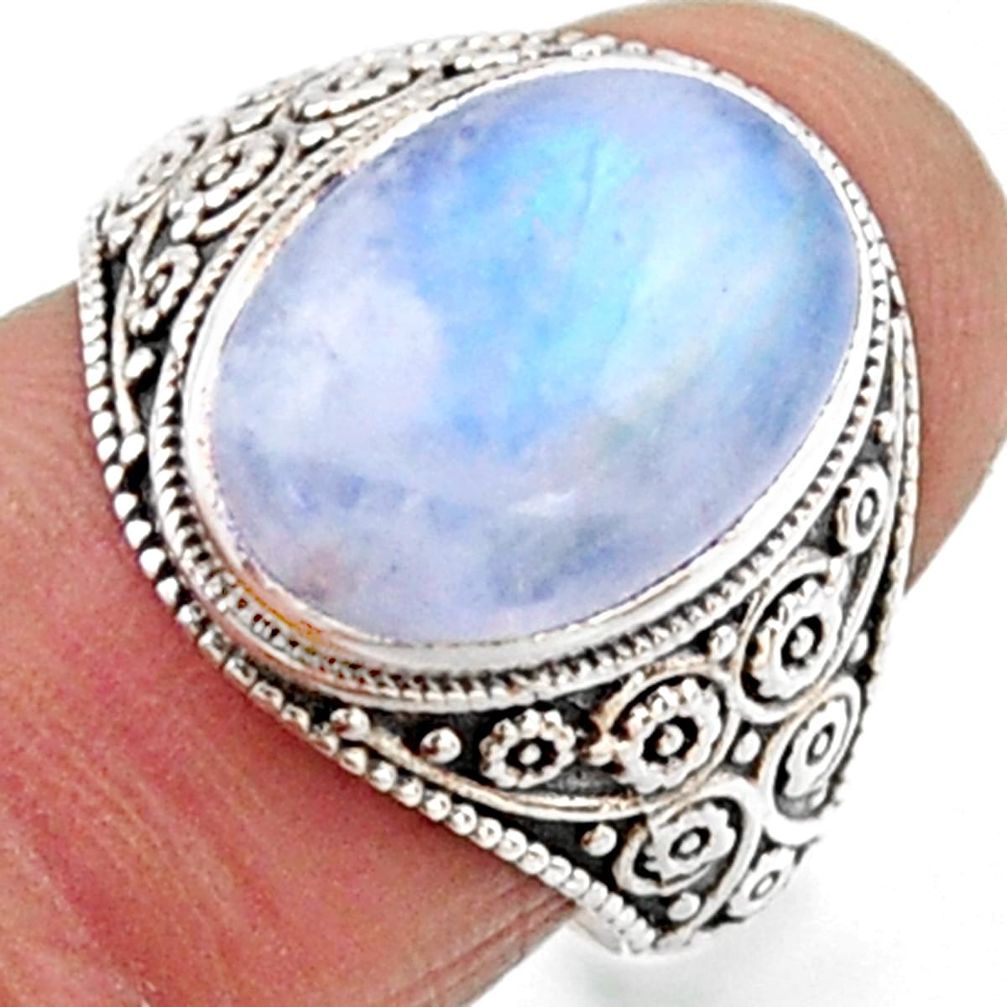 925 silver 5.87cts natural rainbow moonstone oval solitaire ring size 7 r54637