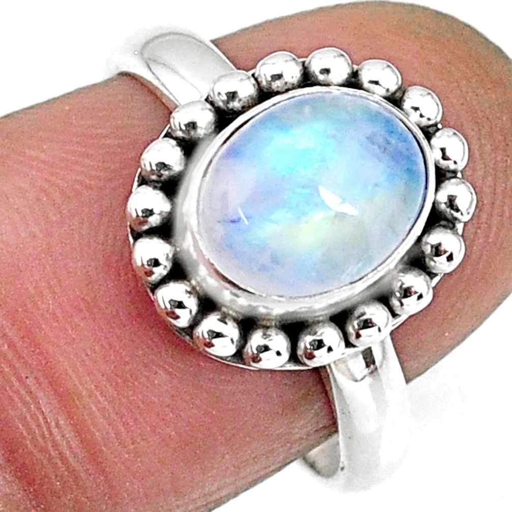 925 silver 3.11cts natural rainbow moonstone oval solitaire ring size 7 r57916