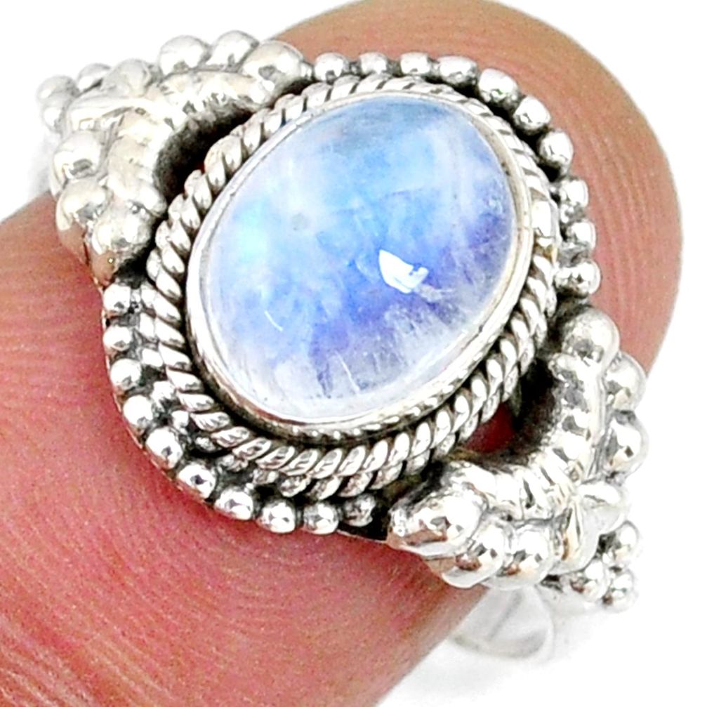 925 silver 3.09cts natural rainbow moonstone oval solitaire ring size 7 r58195