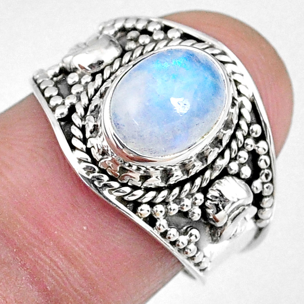 925 silver 3.06cts natural rainbow moonstone oval solitaire ring size 7 r58397