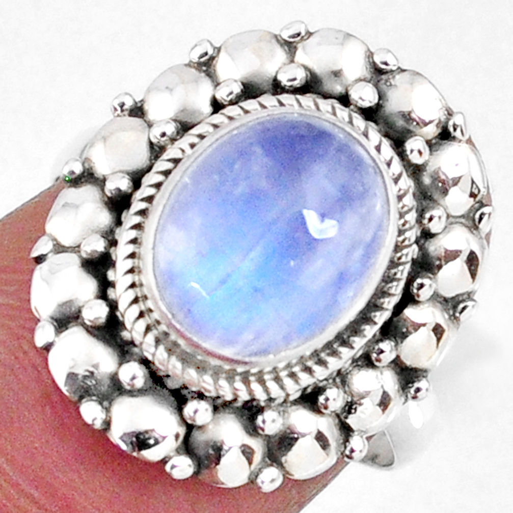 925 silver 4.31cts natural rainbow moonstone oval solitaire ring size 7 r58931