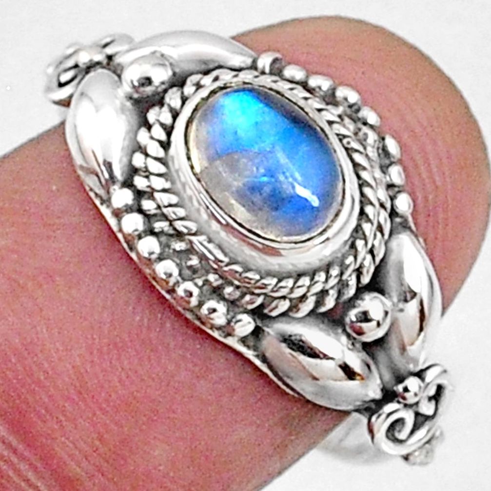 925 silver 1.51cts natural rainbow moonstone oval solitaire ring size 7 r64860