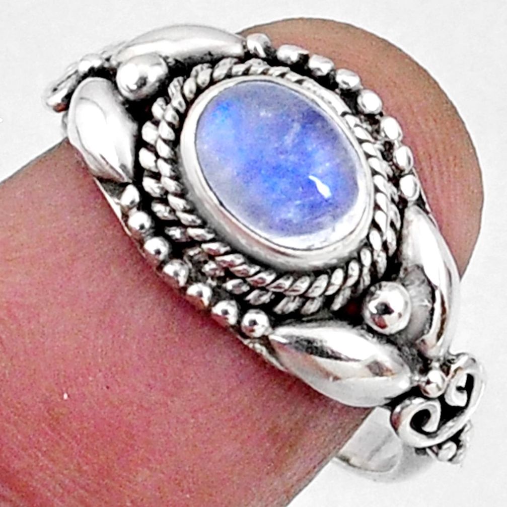 925 silver 1.47cts natural rainbow moonstone oval solitaire ring size 7 r64869