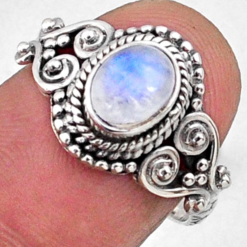 925 silver 1.56cts natural rainbow moonstone oval solitaire ring size 7 r64955