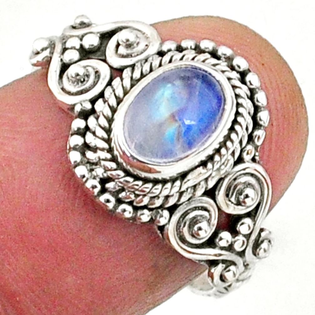 925 silver 1.46cts natural rainbow moonstone oval solitaire ring size 7 r64960