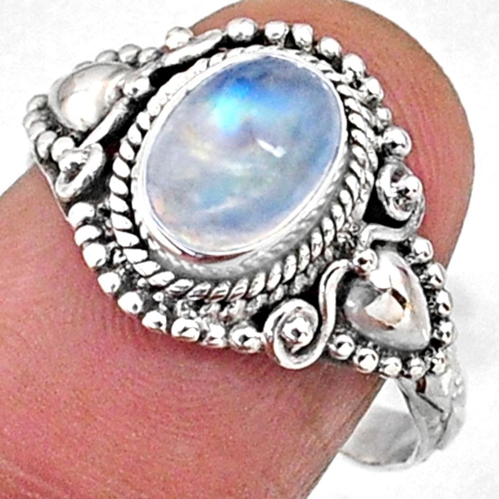 925 silver 2.08cts natural rainbow moonstone oval solitaire ring size 7 r65020