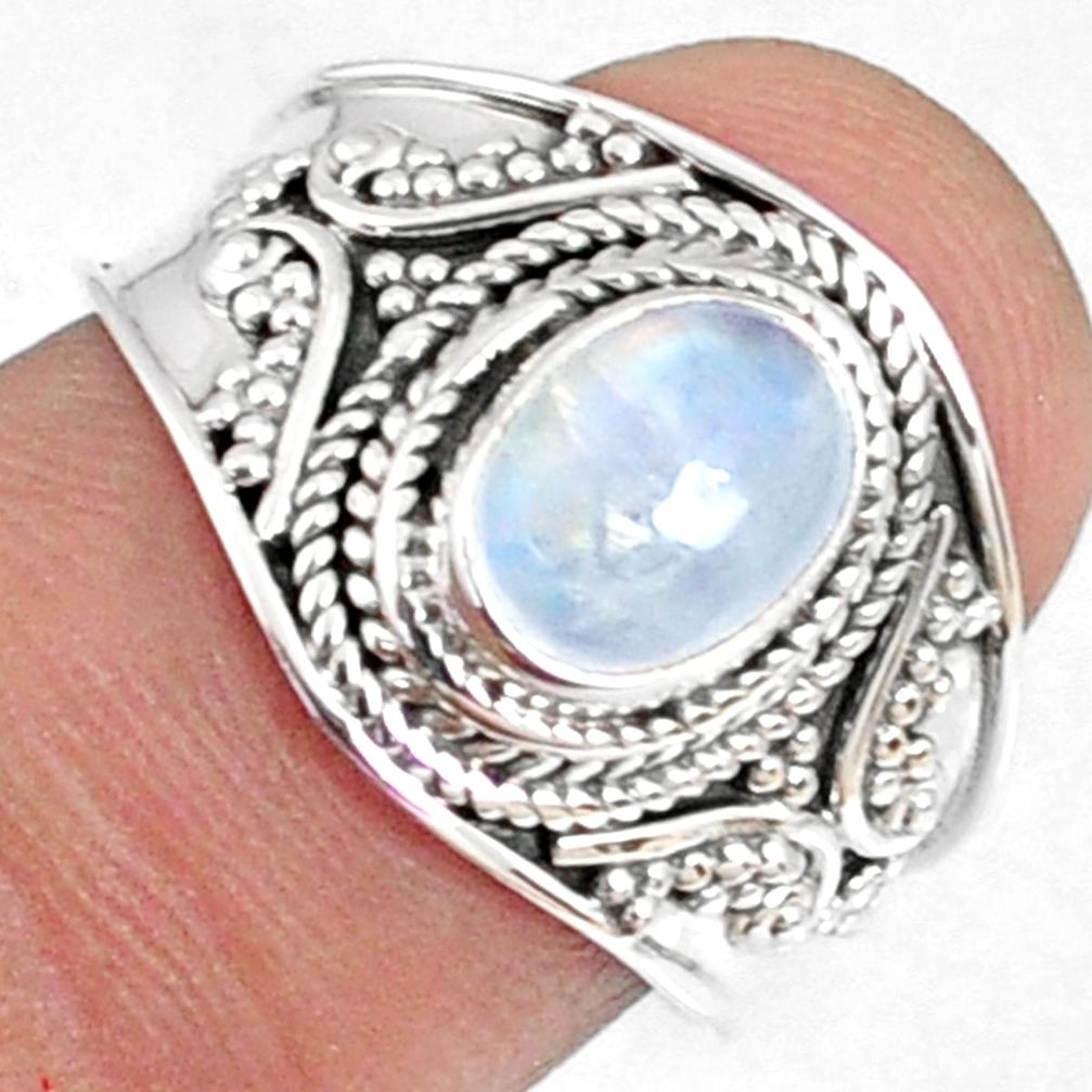 925 silver 2.02cts natural rainbow moonstone oval solitaire ring size 7 r69164