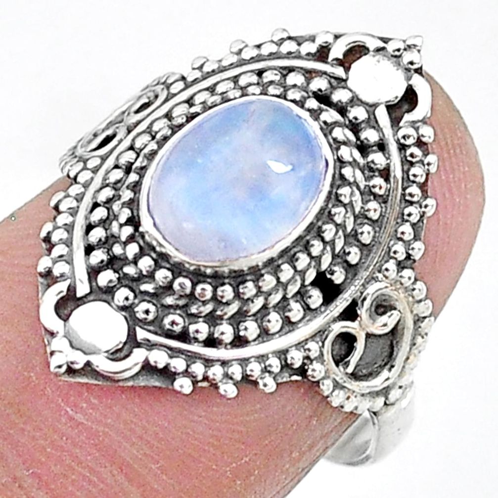925 silver 2.11cts natural rainbow moonstone oval solitaire ring size 7 t10719