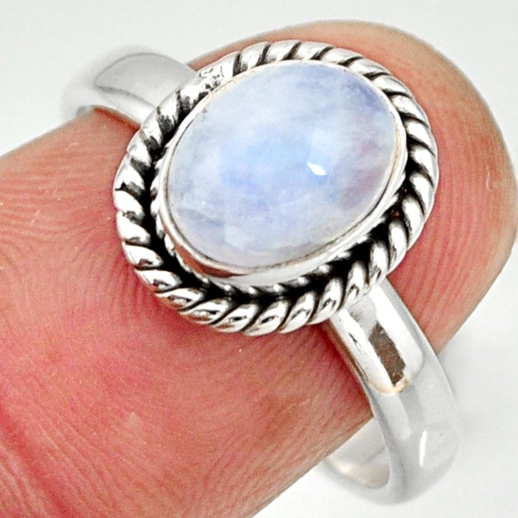 925 silver 3.29cts natural rainbow moonstone oval solitaire ring size 8 r27420