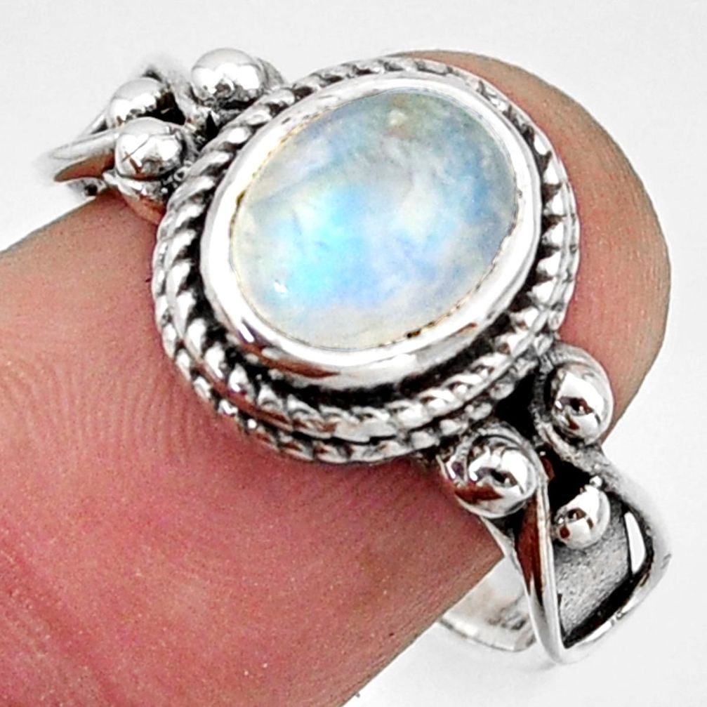925 silver 3.49cts natural rainbow moonstone oval solitaire ring size 8 r40960