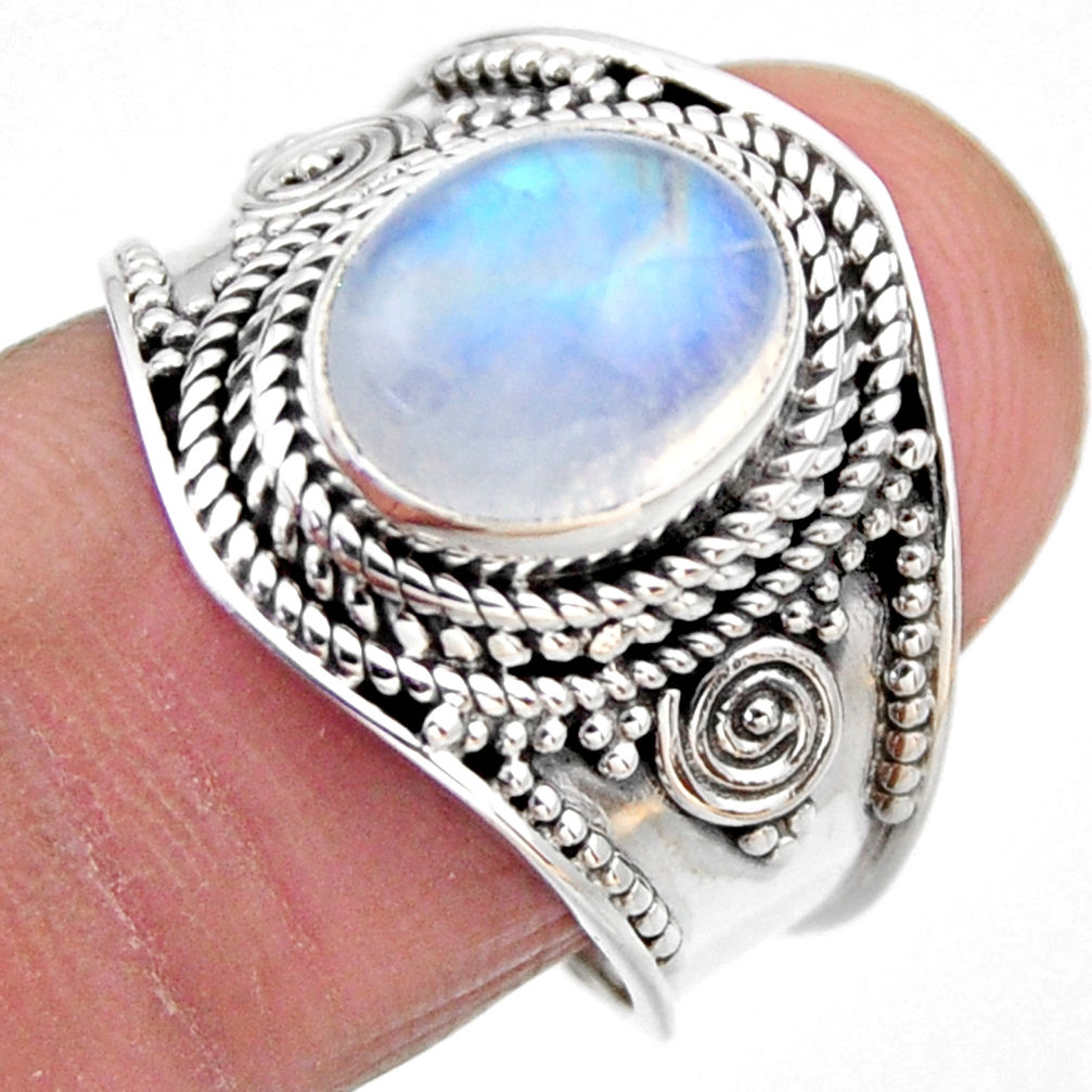 925 silver 4.38cts natural rainbow moonstone oval solitaire ring size 8 r53619