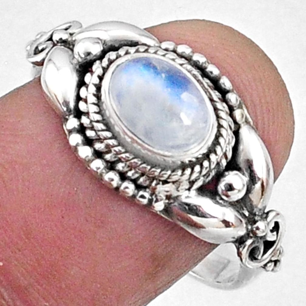 925 silver 1.54cts natural rainbow moonstone oval solitaire ring size 8 r64876