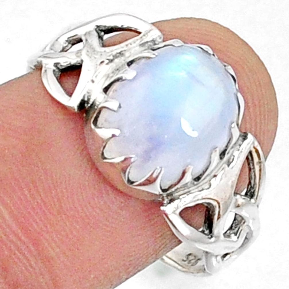 925 silver 5.21cts natural rainbow moonstone oval solitaire ring size 8 r67435