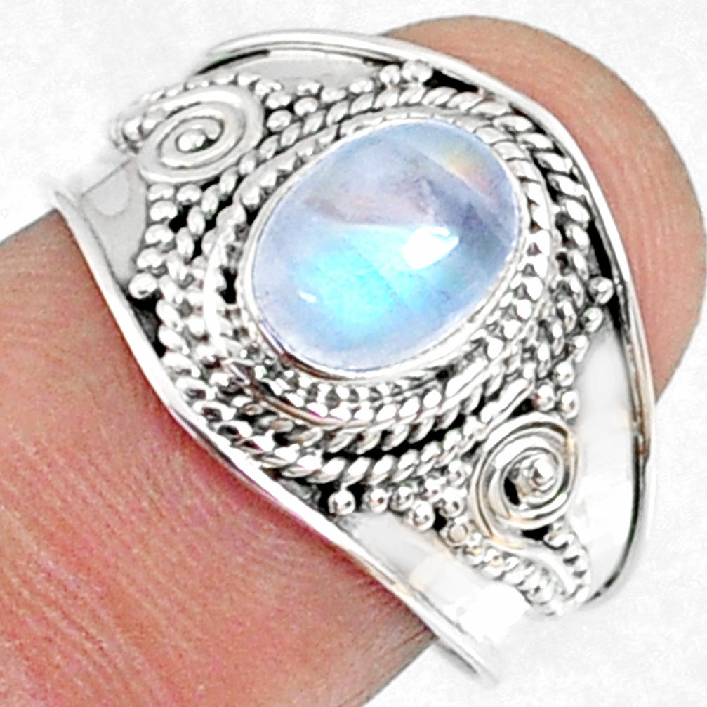 925 silver 2.00cts natural rainbow moonstone oval solitaire ring size 8 r69163