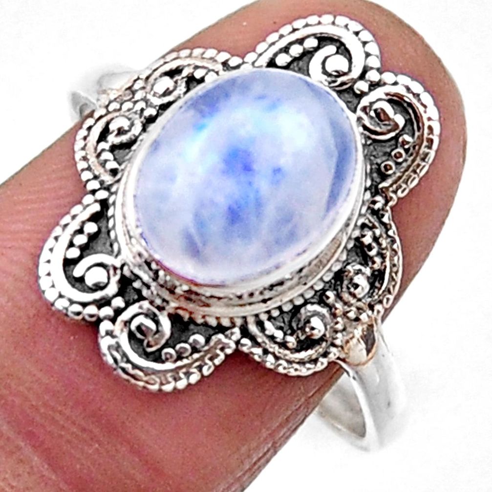 925 silver 4.29cts natural rainbow moonstone oval solitaire ring size 9 r54499