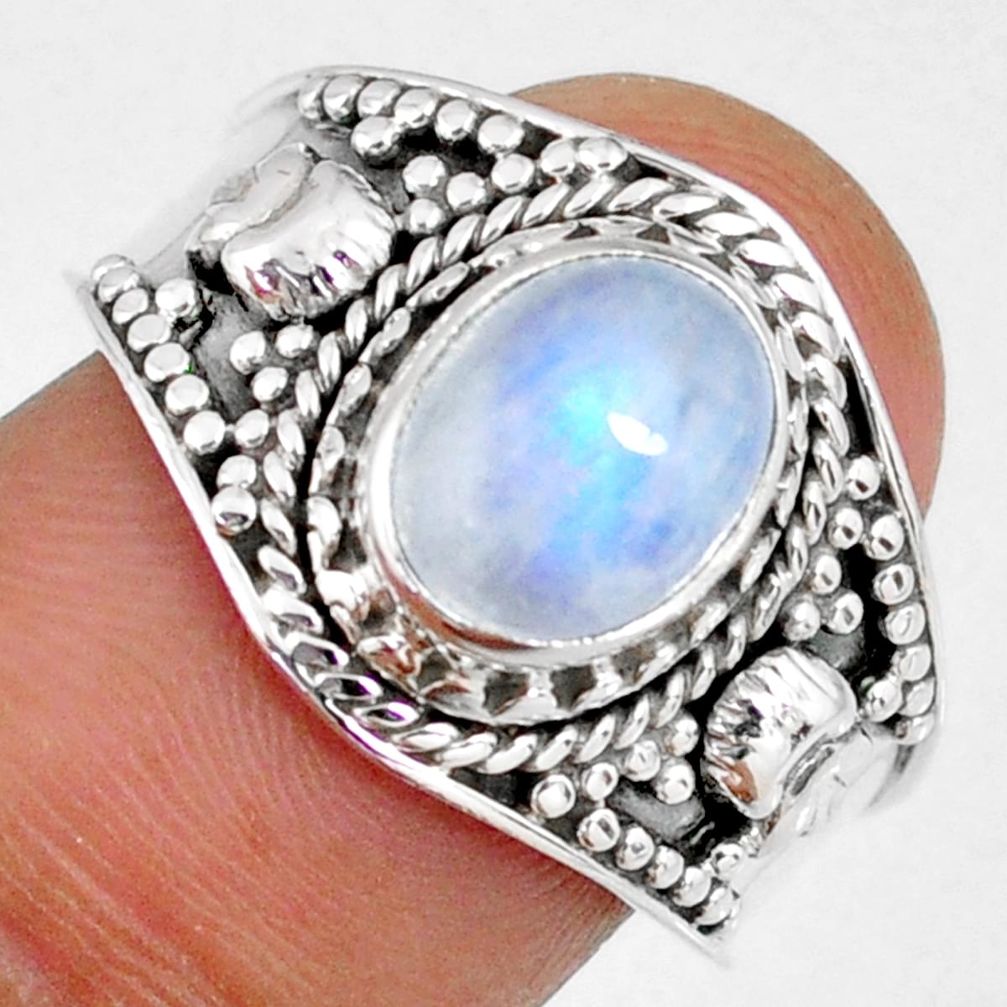 925 silver 3.06cts natural rainbow moonstone oval solitaire ring size 9 r58345