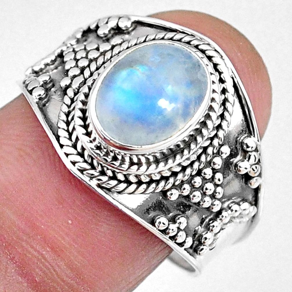 925 silver 3.26cts natural rainbow moonstone oval solitaire ring size 9 r58395