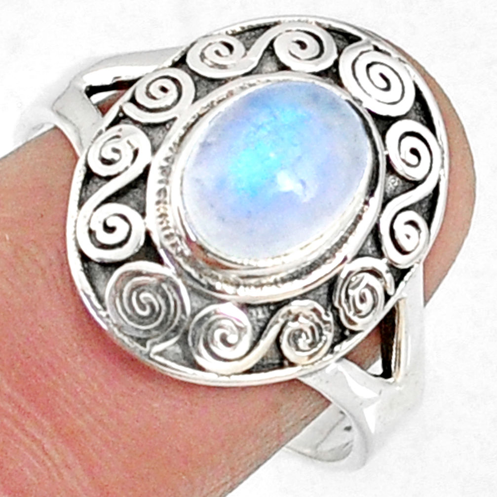 925 silver 2.00cts natural rainbow moonstone oval solitaire ring size 9 r68896