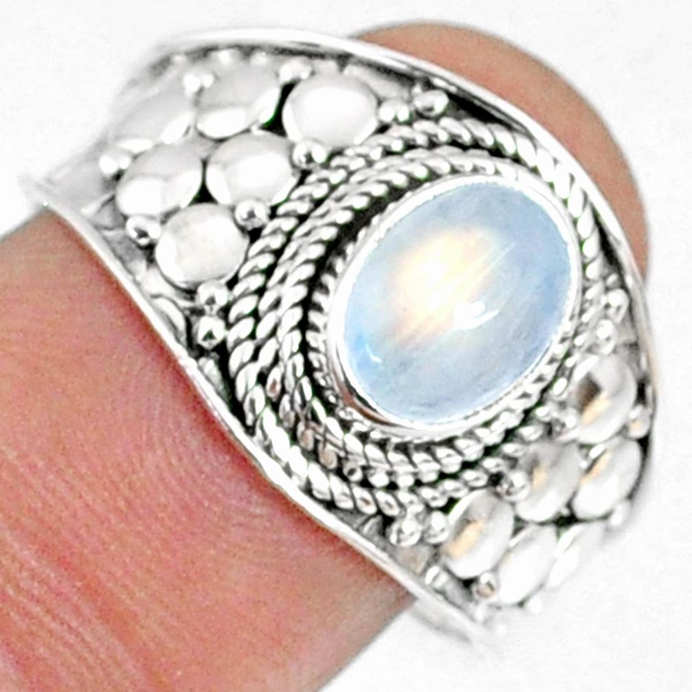 925 silver 2.13cts natural rainbow moonstone oval solitaire ring size 9 r69167