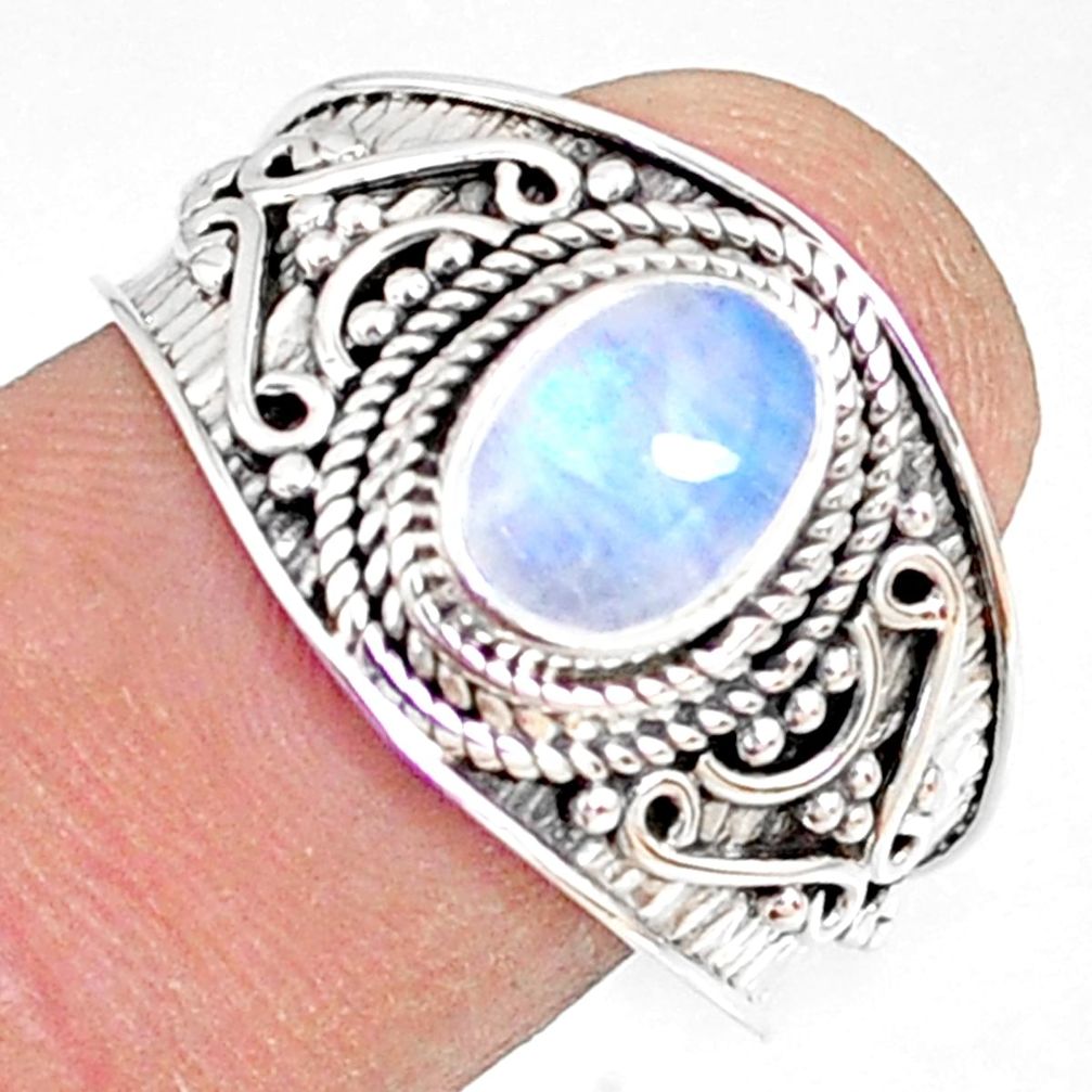 925 silver 2.08cts natural rainbow moonstone oval solitaire ring size 9 r81468