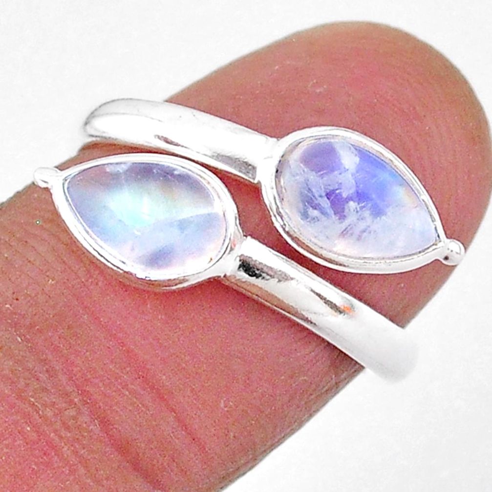 925 silver 4.48cts natural rainbow moonstone pear adjustable ring size 8 t1677