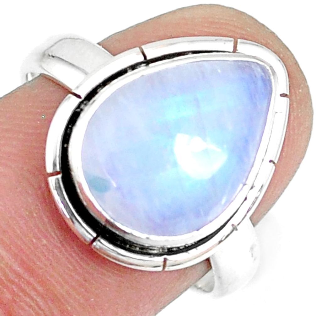 5.56cts natural rainbow moonstone pear solitaire handmade ring size 7.5 r74074