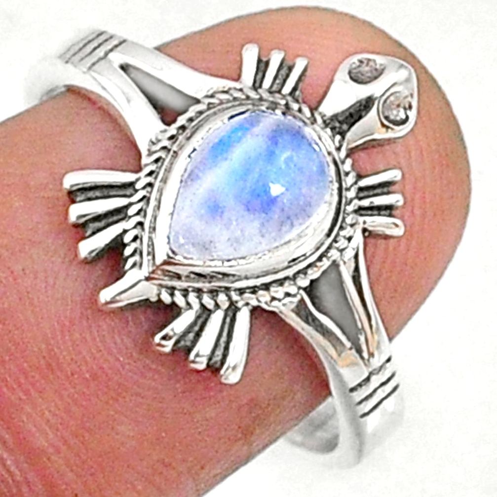 925 silver 1.56cts natural rainbow moonstone pear solitaire ring size 8 r68795