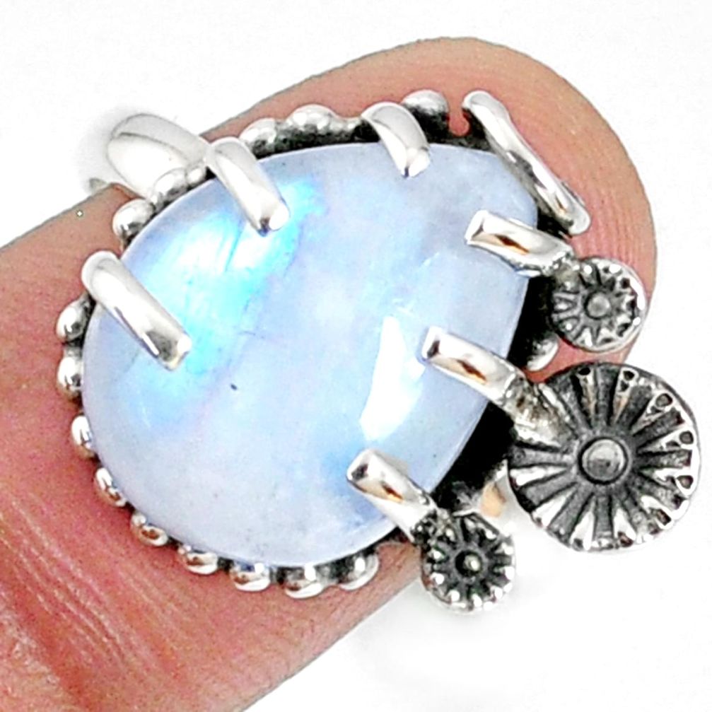 925 silver 10.57cts natural rainbow moonstone pear solitaire ring size 9 r67378
