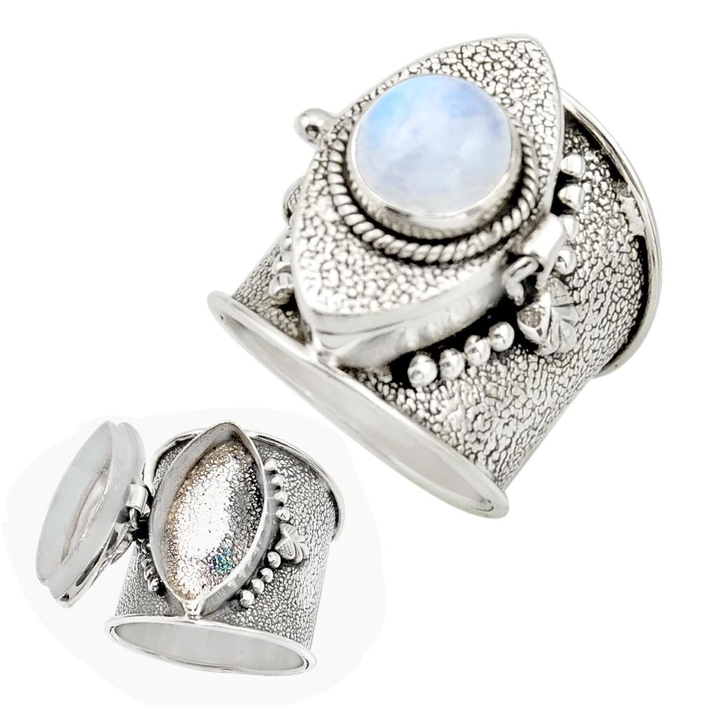 925 silver 5.06cts natural rainbow moonstone poison box ring size 8.5 r26629