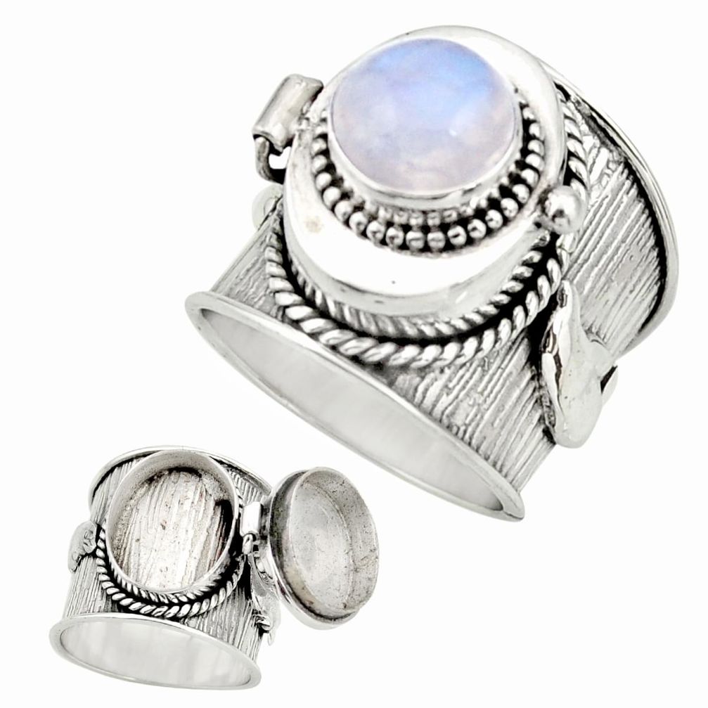 925 silver 4.51cts natural rainbow moonstone poison box ring size 6.5 r26664