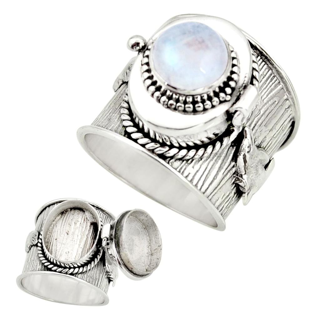 925 silver 4.90cts natural rainbow moonstone poison box ring size 9.5 r26670