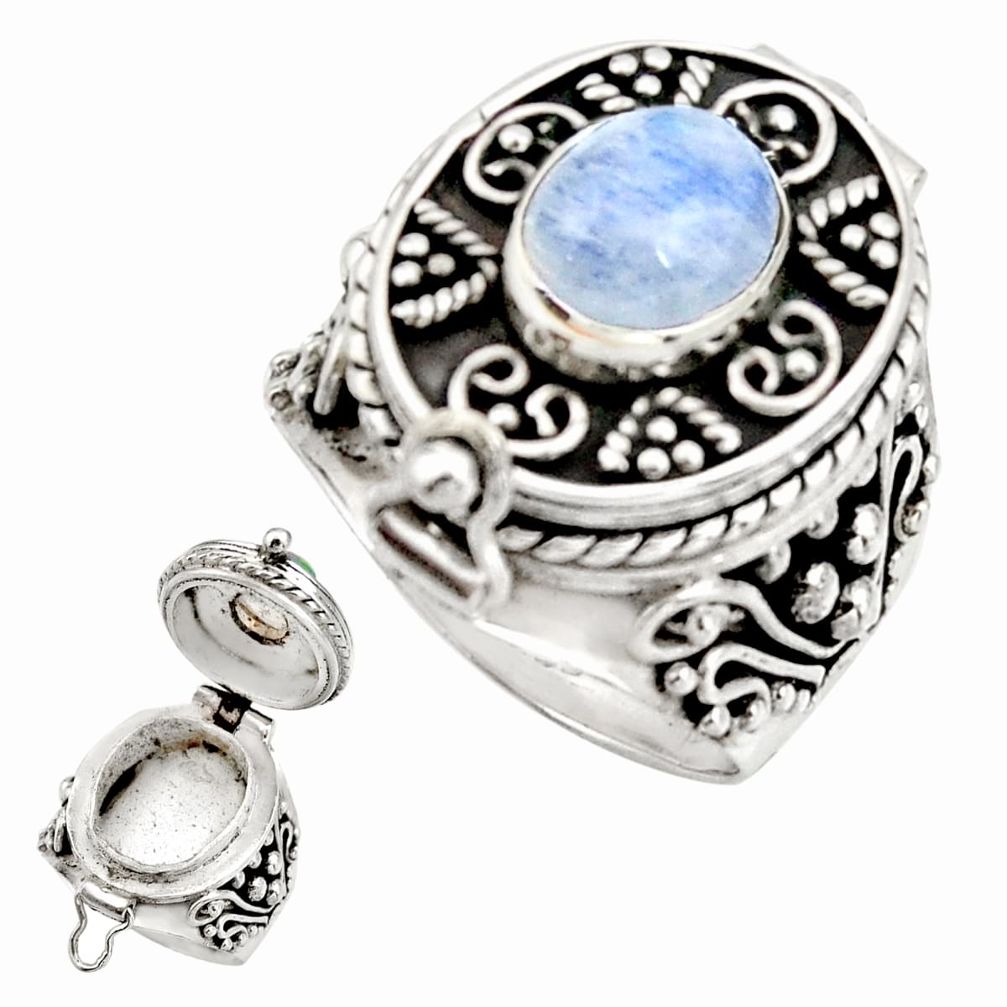 925 silver 4.73cts natural rainbow moonstone poison box ring size 8.5 r26698