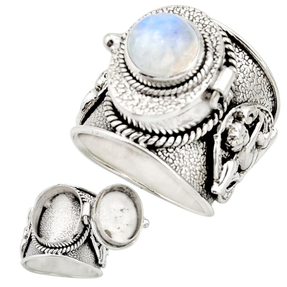 925 silver 4.59cts natural rainbow moonstone poison box ring size 8 r26623